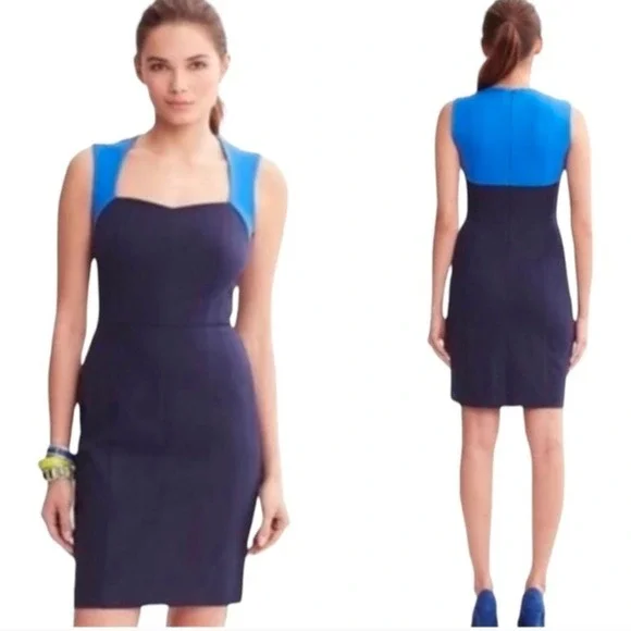 Banana Republic Sloan Fit Colorblock Sheath Dress Navy and Royal Blue Sz 4 - Picture 8 of 8